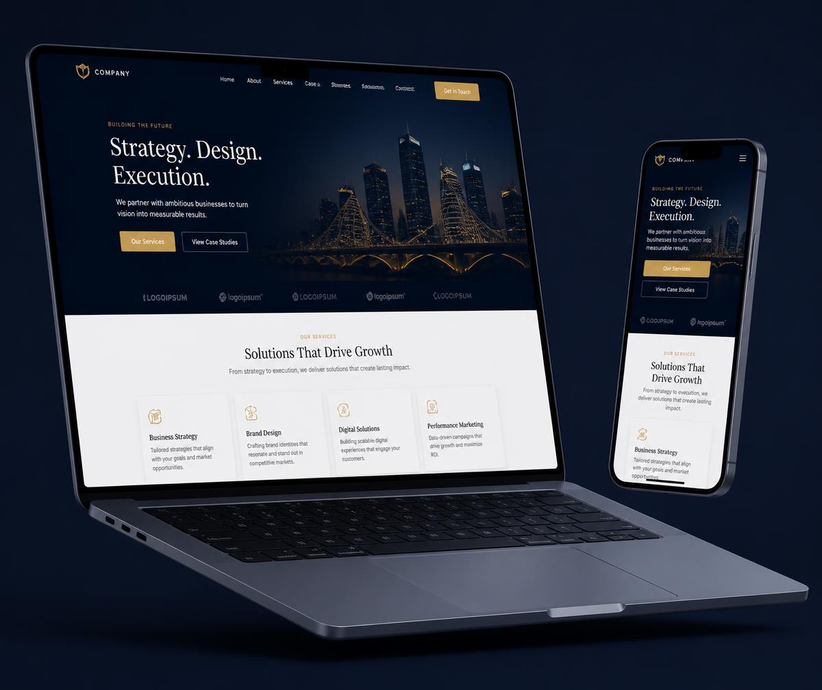 Modern business website designed by Logo Code shown on a laptop and smartphone