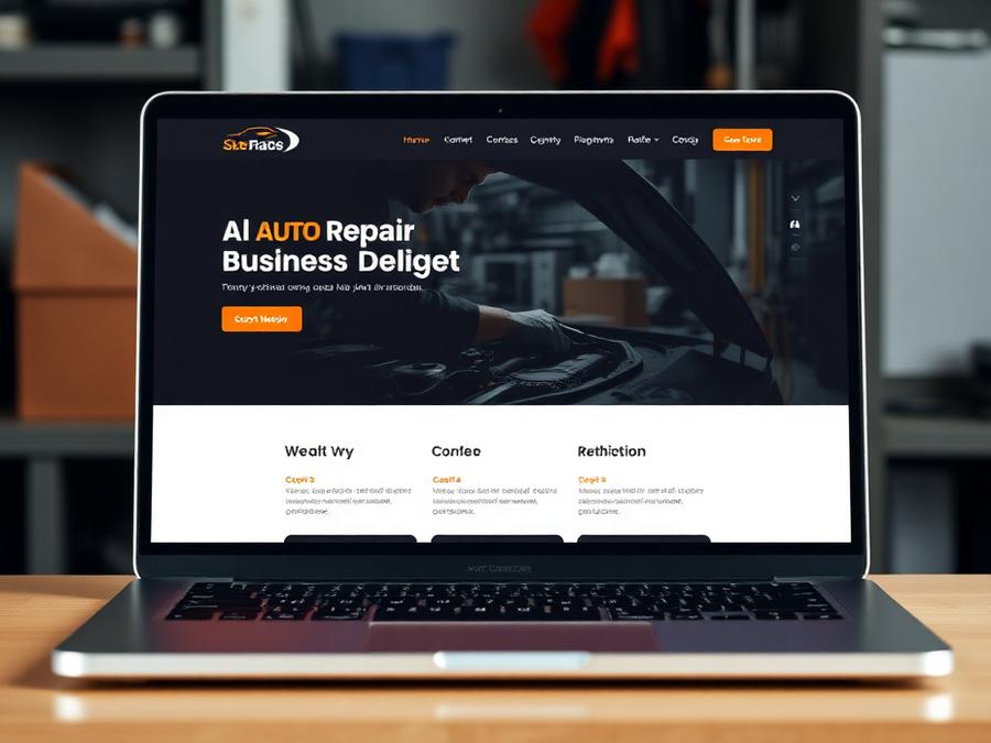 Auto repair business website design concept shown on a laptop